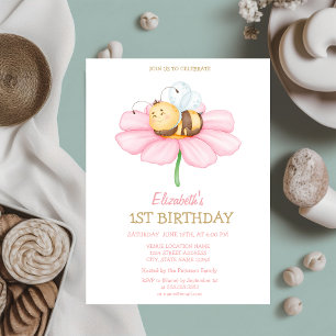 Invitation Fleur rayée de miel de bébé doux Anniversaire