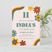 Invitation Fleur rétro 11e anniversaire (Debout devant)