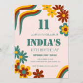 Invitation Fleur rétro 11e anniversaire (Devant / Derrière)