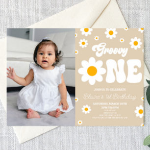 Invitation Fleur Retro Daisy Super Un 1er anniversaire