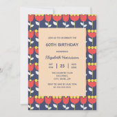 Invitation Fleur rétro géométrique Bauhaus Pêche Anniversaire (Devant)