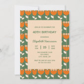 Invitation Fleur rétro géométrique Bauhaus Vert Anniversaire (Devant)