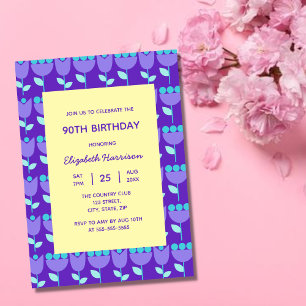 Invitation Fleur rétro géométrique Bauhaus Violet Anniversair