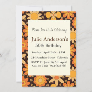 Invitation Fleur Rétro Groovy Jaune Orange 50e Anniversaire