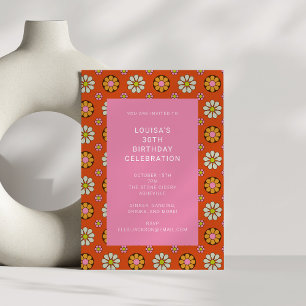 Invitation Fleur rétro Orange rose 30e fête d'anniversaire
