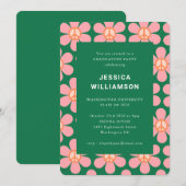 Invitation Fleur Retro Peace Pink Green Graduation Party (Devant / Derrière)