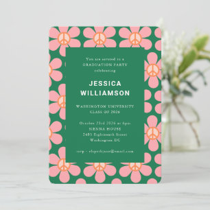 Invitation Fleur Retro Peace Pink Green Graduation Party