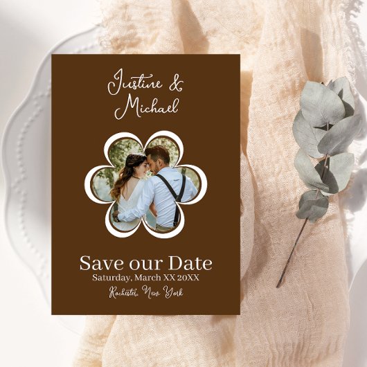 Invitation Fleur Rétro Photo Marron Mariage Enregistrer la Da