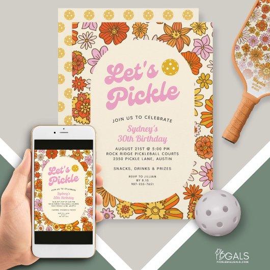 Invitation Fleur Retro Power Motif Pickleball Party