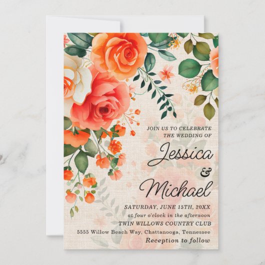 Invitation Fleur Romantique Corail Orange (Devant)