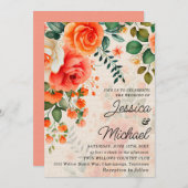 Invitation Fleur Romantique Corail Orange (Devant / Derrière)