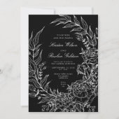 Invitation Fleur romantique noire blanc Mariage blanc (Devant)