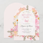 Invitation Fleur rose  (Devant / Derrière)