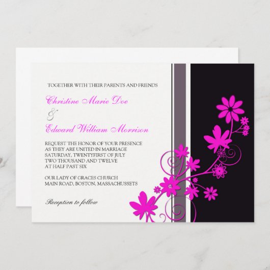 Invitation Fleur rose (Devant / Derrière)