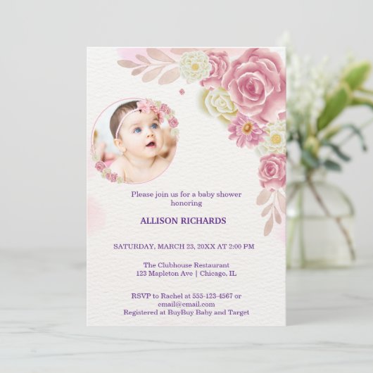 Invitation Fleur rose (Debout devant)