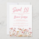 Invitation Fleur rose 16e fête d'anniversaire (Devant)