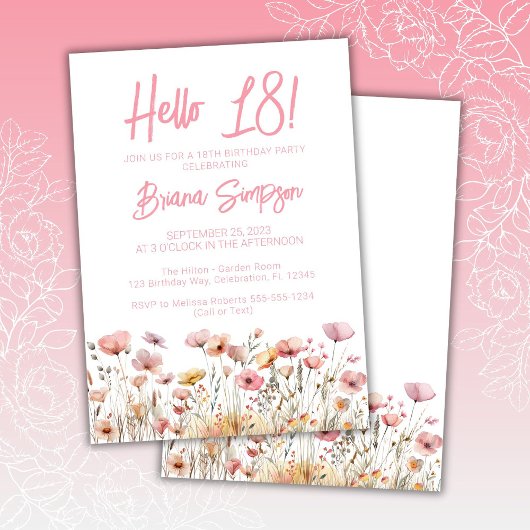 Invitation Fleur rose 18e fête d'anniversaire