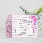 Invitation Fleur rose 21e fête d'anniversaire (Debout devant)