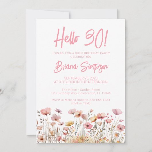 Invitation Fleur rose 30e fête d'anniversaire (Devant)