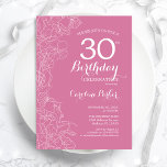 Invitation Fleur rose 30e fête d'anniversaire<br><div class="desc">Invitation à la fête du 30e anniversaire de la florale rose. Design moderne minimaliste avec accents de dessin botanique et police de script de typographie. Carte invitation simple et tendance, parfaite pour une célébration anniversaire élégante. Peut être customisé à n'importe quel âge. Invitations Zazzle imprimées ou téléchargement instantané modèle imprimable...</div>