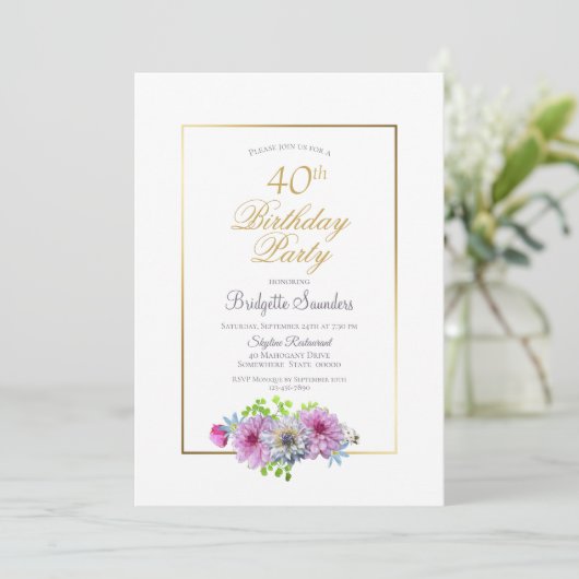 Invitation Fleur rose 40e fête d'anniversaire (Debout devant)