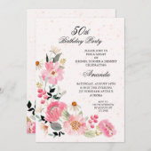 Invitation Fleur rose 50e fête d'anniversaire (Devant / Derrière)