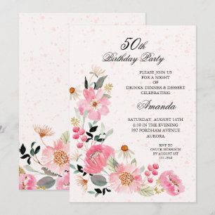 Invitation Fleur rose 50e fête d'anniversaire