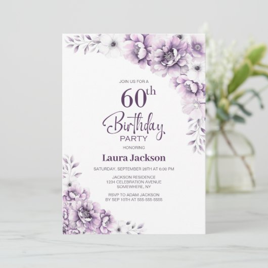 Invitation Fleur rose 60e fête d'anniversaire (Debout devant)