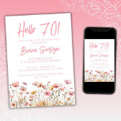 Invitation Fleur rose 70e fête d'anniversaire