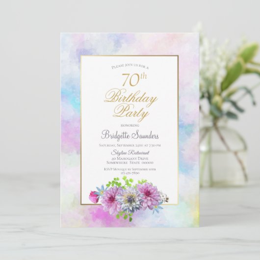 Invitation Fleur rose 70e fête d'anniversaire (Debout devant)