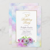 Invitation Fleur rose 70e fête d'anniversaire (Devant / Derrière)