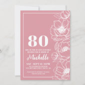 Invitation Fleur rose 80e anniversaire (Devant)