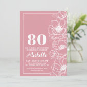 Invitation Fleur rose 80e anniversaire (Debout devant)
