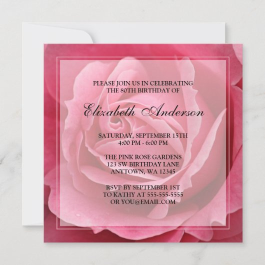Invitation Fleur rose 80e anniversaire (Devant)