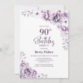 Invitation Fleur rose 90e fête d'anniversaire (Devant)