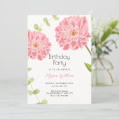 Invitation Fleur rose anniversaire de naissance (Debout devant)