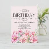 Invitation Fleur rose aquarelle 100e anniversaire (Debout devant)