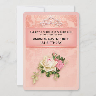 Invitation Fleur rose avec Diamond Tiara Elegant Anniversaire