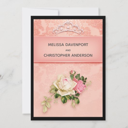 Invitation Fleur rose avec Diamond Tiara Elegant Wedding Inv (Devant)