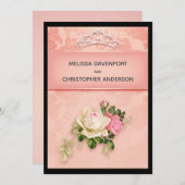 Invitation Fleur rose avec Diamond Tiara Elegant Wedding Inv (Devant / Derrière)