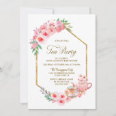 Invitation Fleur rose Baby shower Tea Party (Devant)