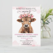 Invitation Fleur rose bébé vache des Highlands anniversaire (Debout devant)