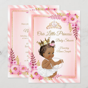 Invitation Fleur rose Blanche Princesse Baby Shower Ethnique