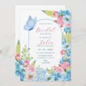 Invitation Fleur rose bleu fleur papillon douche nuptiale (Devant / Derrière)