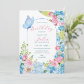 Invitation Fleur rose bleue fleur fleur fleur anniversaire pa (Debout devant)