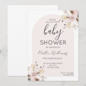 Invitation Fleur rose Boho baby shower (Devant / Derrière)