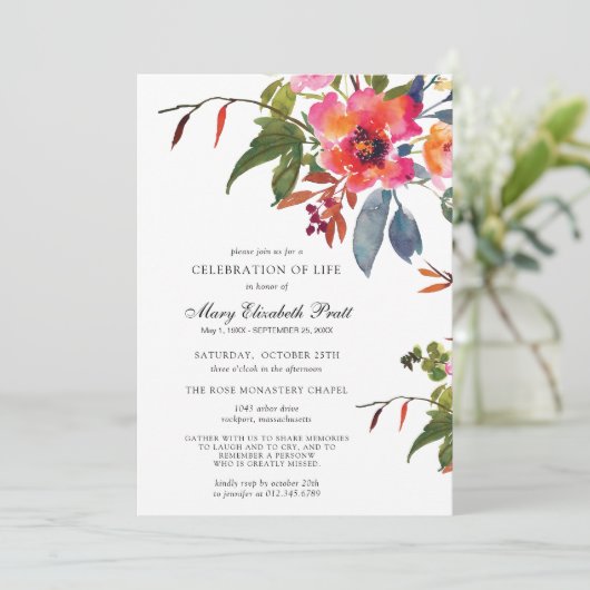 Invitation Fleur rose Boho rustique Fête de la vie (Debout devant)