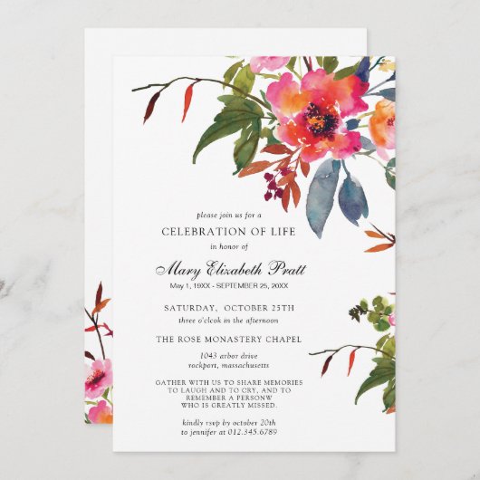 Invitation Fleur rose Boho rustique Fête de la vie (Devant / Derrière)