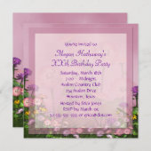 Invitation Fleur rose Champ N'importe quel nombre Anniversair (Devant / Derrière)