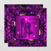 Invitation Fleur rose chaud haut talon léopard fête d'anniver (Devant / Derrière)